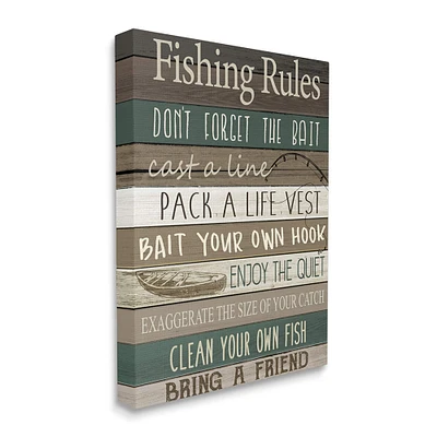 Stupell Industries Rustic Fishing Rules Sign Brown Green Beige Canvas Wall Art 