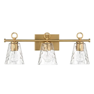 Imogen Brushed Gold Metal & Hammered Water Glass 3-Light Vanity Light