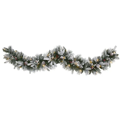 6ft. Pre-Lit Flocked Mixed Pine Artificial Christmas Garland with LED Lights