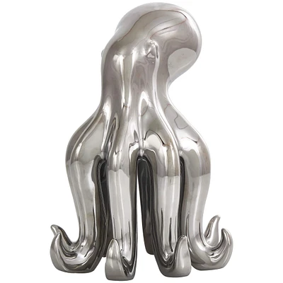 8" Silver Ceramic Octopus Sculpture