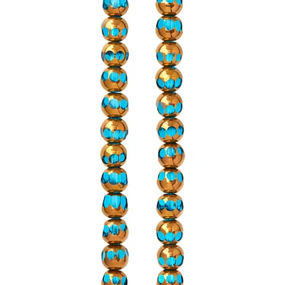 Aqua & Copper Faceted Glass Round Beads, 8mm by Bead Landing™