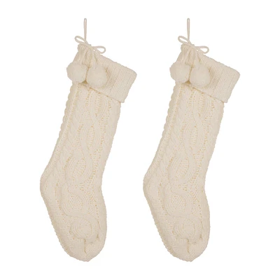 Glitzhome® 24" Knitted Polyester Christmas Stocking with Pom Pom