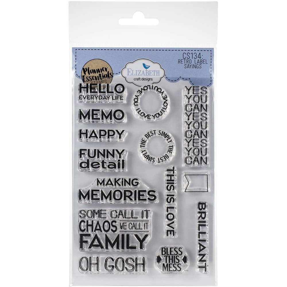 Elizabeth Craft Designs Retro Labels Sayings Clear Stamp Set