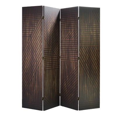 American Art Decor™ 6ft. Double-Sided 4-Panel Walnut Slat Wood Pattern Print Canvas Room Divider