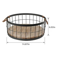 Wire Baskets with Wooden Base & Handles, 2ct.