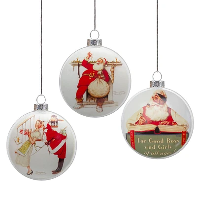 3ct. Norman Rockwell Christmas Glass Disc Ornament