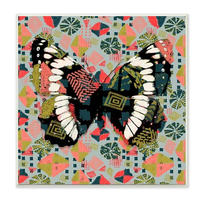 Stupell Industries Butterfly On Pink Blue Pattern Abstract Design,12" x 12