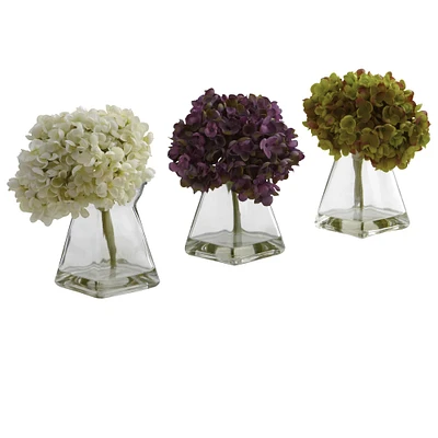 Green, Purple & White Hydrangea with Vase, 3ct.