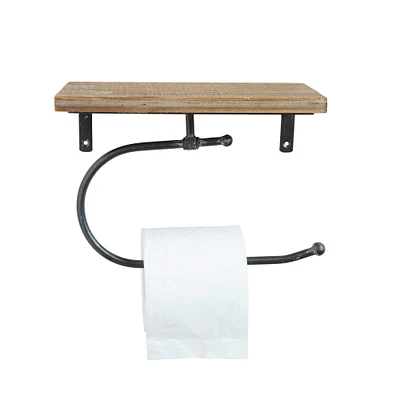 10" Metal Wall Toilet Paper Holder With Wood Shelf