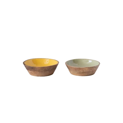 Enameled Mango Wood Bowl Set