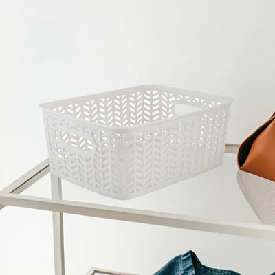 Simplify Small White Herringbone Storage Bin