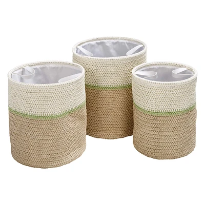 Honey Can Do Green & Beige Small Nesting Paper Straw Baskets with Handles Set