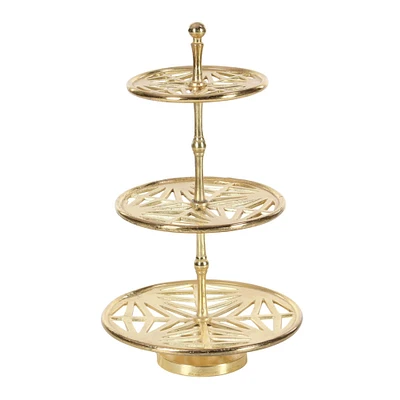 21" Gold Aluminum Contemporary 3-Tier Tray Stand