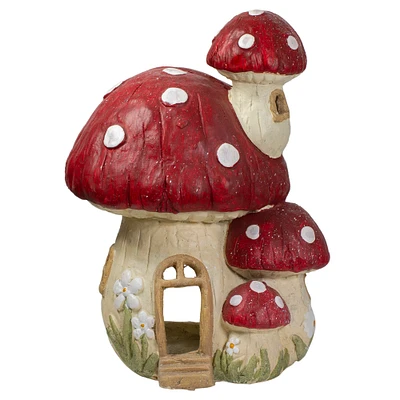 18" Red & Beige Mushroom House Outdoor Garden Statue