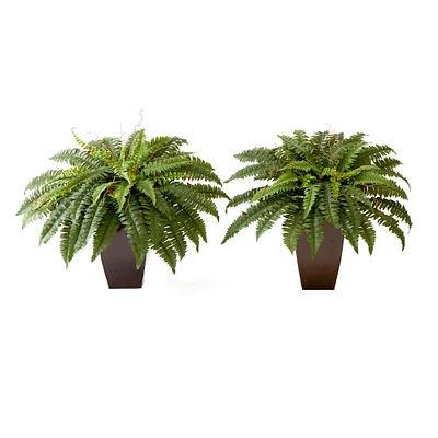 23" Artificial Boston Fern Plant with Tapered Bronze Square Metal Planter