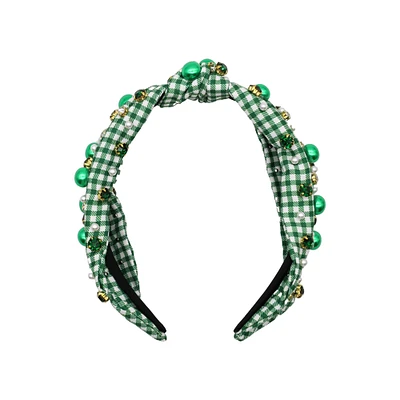 6.5" Green & Gold Gingham Jewel Studded St. Patrick's Day Headband by Celebrate It™