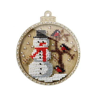 Wonderland Crafts Snowman Ornament Bead Embroidery on Wood Kit