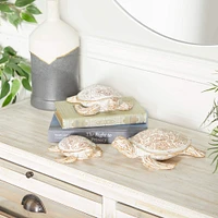 Set of 3 Beige Polystone Coastal Sculptures, 2" x 8" x 6"