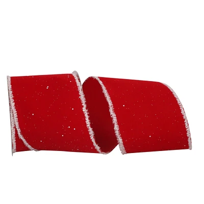 JAM Paper 4" x 10yd. Red Speckled Wired Feathered Edge Velvet Ribbon