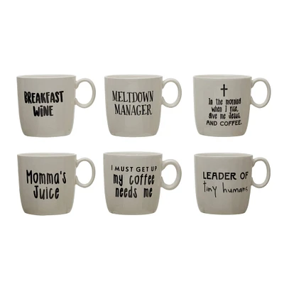 Assorted Black & White Stoneware Mug with Saying Set