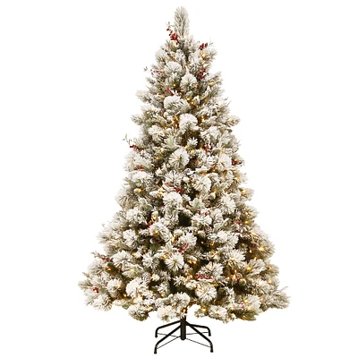 7.5ft. Pre-Lit Snowy Bedford Pine Artificial Christmas Tree, Clear Lights