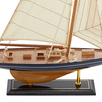Beige Wood Coastal Sculpture, Sail Boat 21" x 17" x 4"