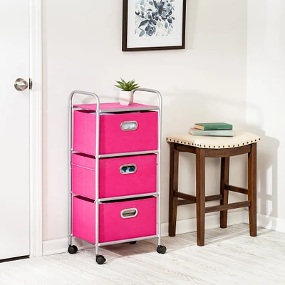 Honey Can Do Pink 3-Drawer Rolling Cart