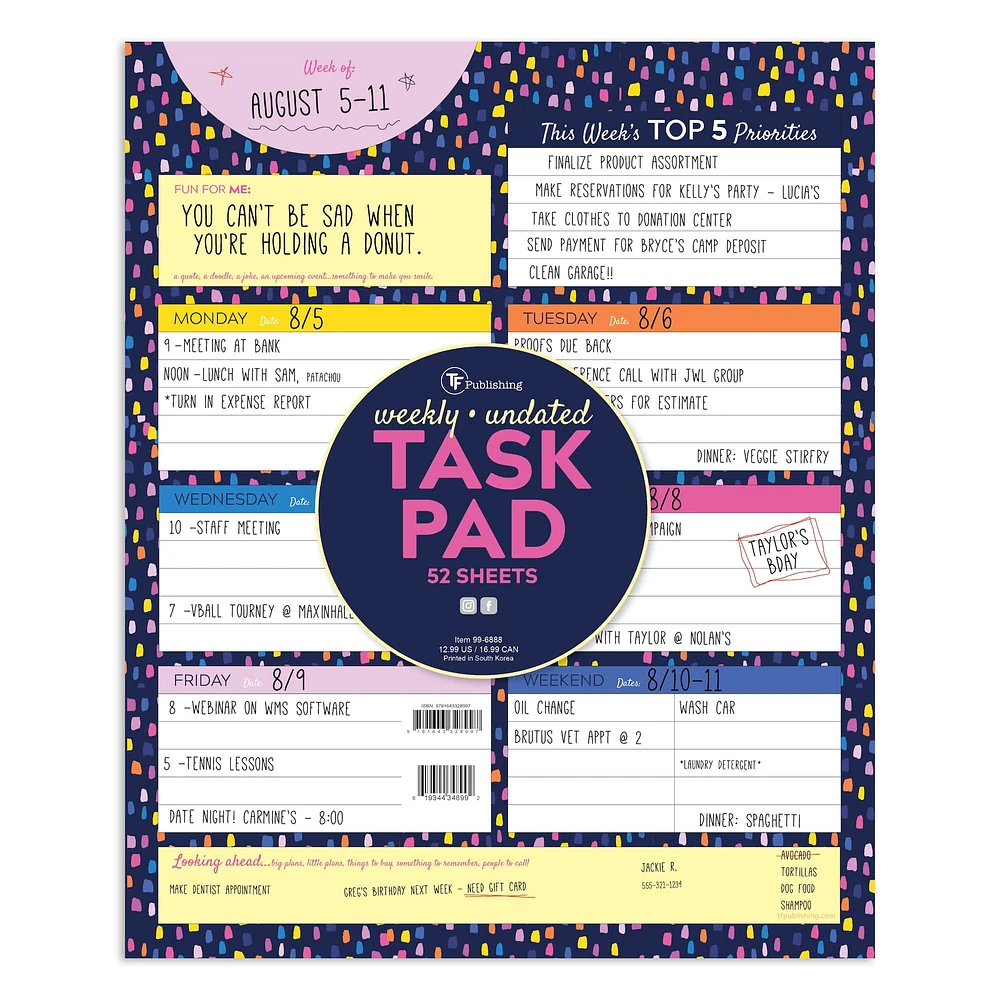 TF Publishing Bright Week Large Weekly Task Planner Desk Pad