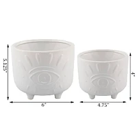 Flora Bunda® Matte White Evil Eye Ceramic Footed Planter Set