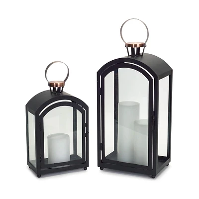 Black and Gold Metal & Glass Lantern Set, 15'' & 20''