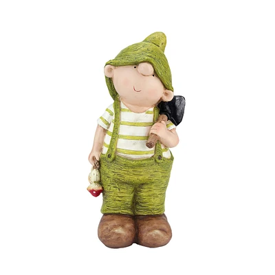 13.75" Young Boy Gnome with Shovel Spring Outdoor Garden Patio Figure