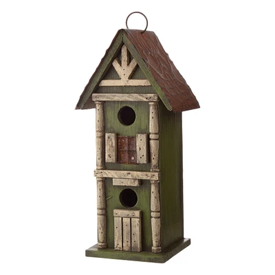 Glitzhome® Tall 2-Tiered Distressed Wood Hand Painted Bird House