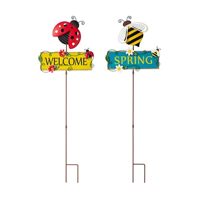 Glitzhome® 42.25" Metal Ladybug & Bee Yard Stake Set