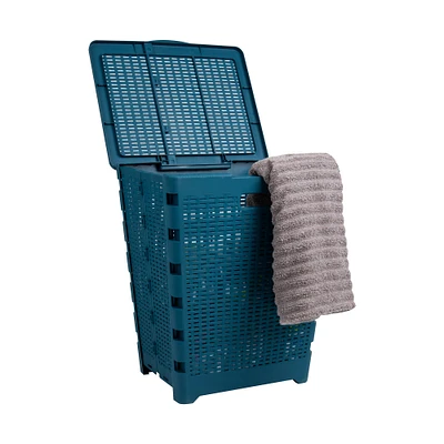 Mind Reader 61L Ventilated Foldable Laundry Hamper with Cut Out Handles & Hinged Lid