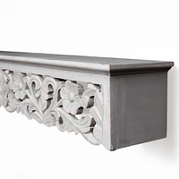 30" Gray Hand-Carved Medallion Floating Wall Shelf