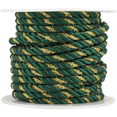 JAM Paper 3/8" x 15yd. Green with Gold Decorative Rope Ribbon