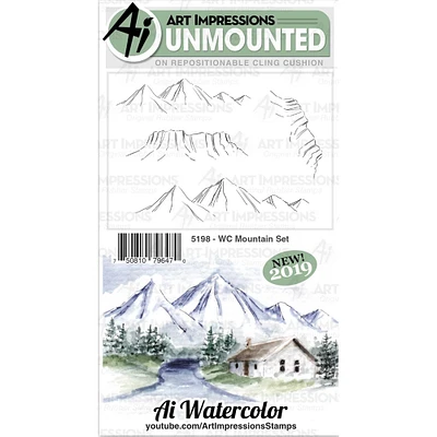 Art Impressions Watercolor Mountain Cling Rubber Stamps Set