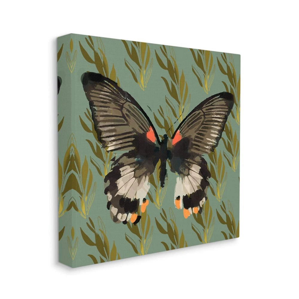Stupell Industries Butterfly On Gold Pattern Abstract Design Canvas Wall Art