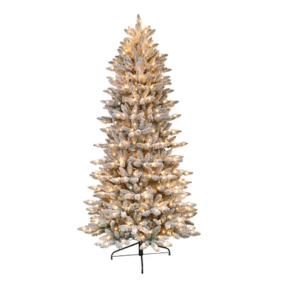 6 Pack: 4.5ft. Pre-Lit Slim Flocked Fraser Fir Artificial Christmas Tree, Clear Lights