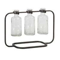 7.5" Glass Vases in Metal Holder Set