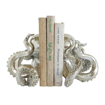 Silver Octopus Shaped Bookends Set