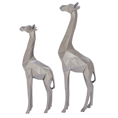 CosmoLiving by Cosmopolitan Silver Polystone Modern Giraffe Sculpture Set