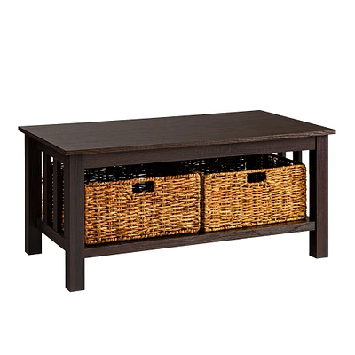 Walker Edison 40" Espresso Mission Storage Coffee Table with Baskets