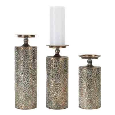 Gold Metal Candle Holder Set 10", 12" & 14"