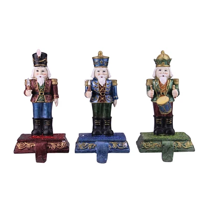 7.75" Glittered Nutcracker Stocking Holder Set