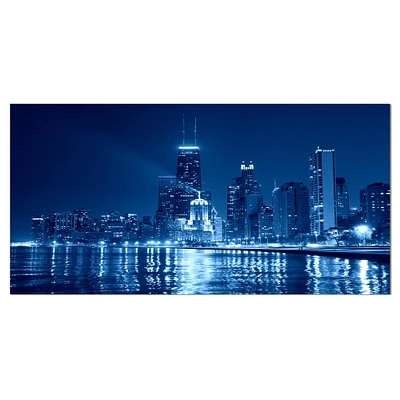 Designart - Blue Chicago Skyline Night