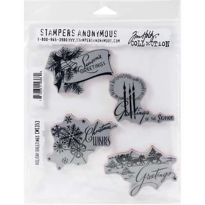 Stampers Anonymous Tim Holtz® Holiday Greetings Cling Stamps