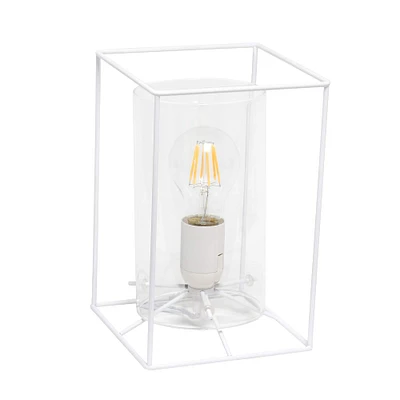 Lalia Home White Framed Table Lamp with Clear Cylinder Glass Shade