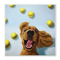 Stupell Industries Happy Smiling Pet Dog with Yellow Tennis Balls, 12" x 12"