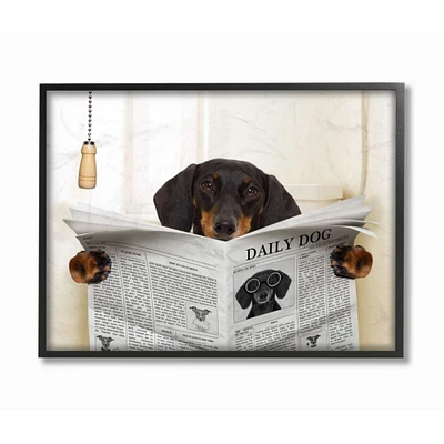 Stupell Industries Dog On Toilet with Newspaper Black Framed Wall Art